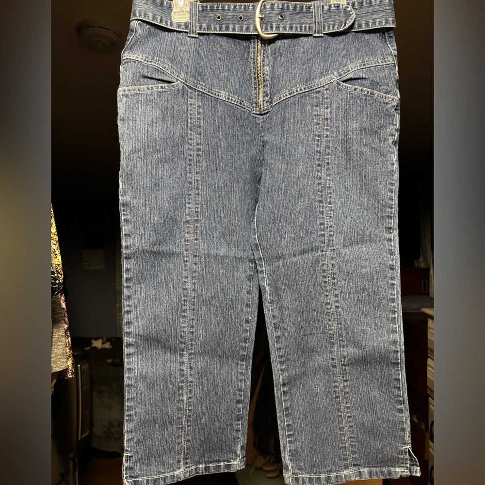 Adolfo Vintage Belted Capri Blue Jeans